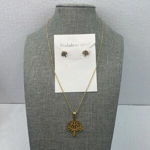 Stainless Steel Necklace and Earrings Set Bohemian Tree